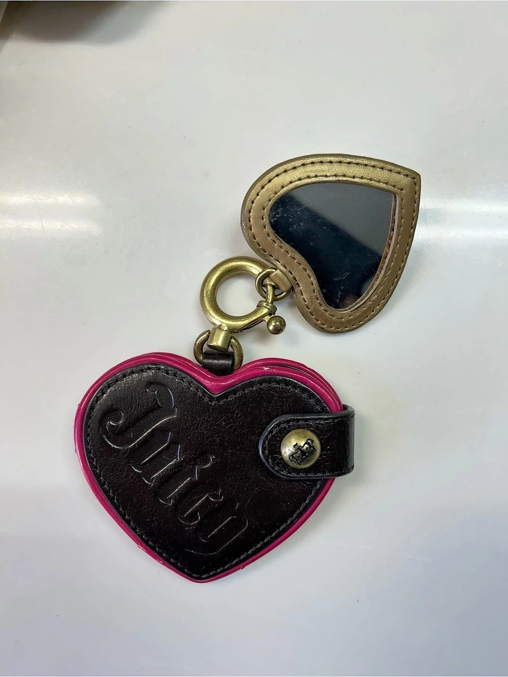 Juicy Couture Heart Mirror Keychain Brown & Pink